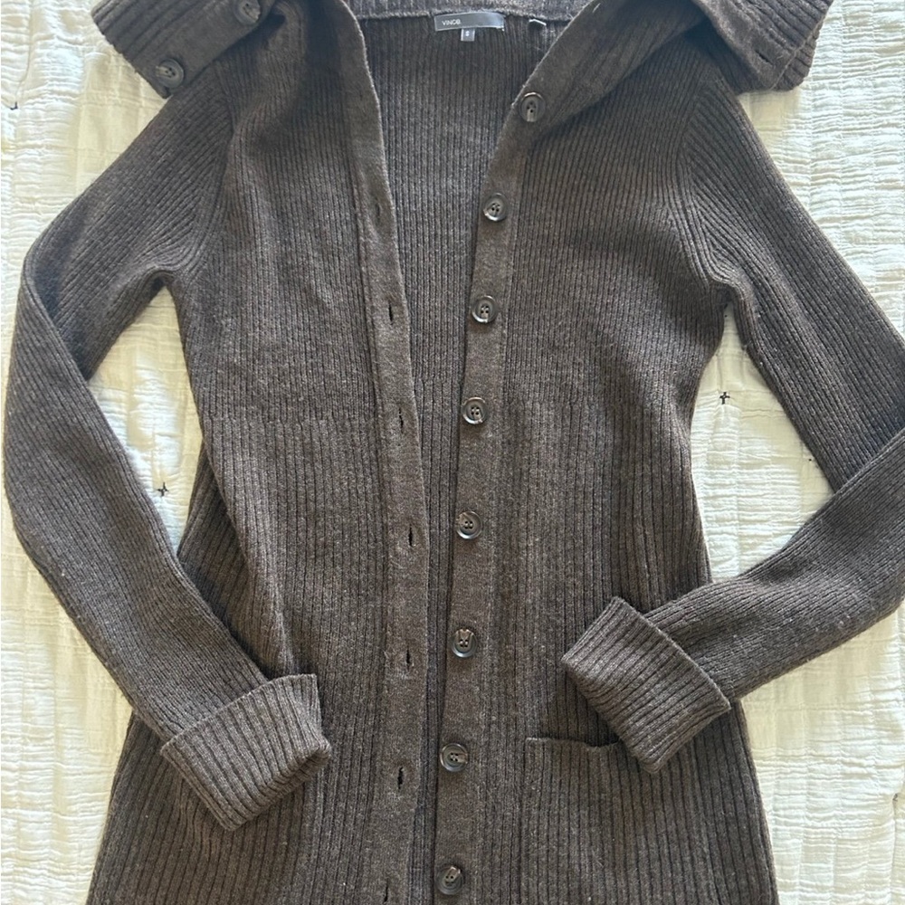 Vince Brown Cardigan Sweater Slim Fit